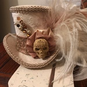 Handmade Mini Top Hat; Day of the Dead Themed.